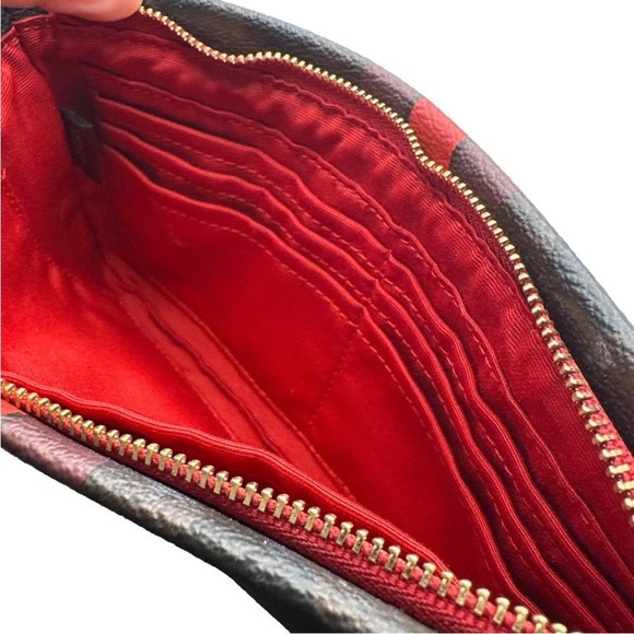 COACH Brown and Red Coated Canvas Wristlet with cardholder - Picture 6 of 8